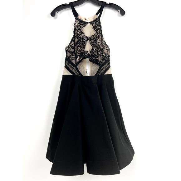 The Vintage Shop Womens Size Large Black Lace A-Line Cut Out Dress - Picture 1 of 5